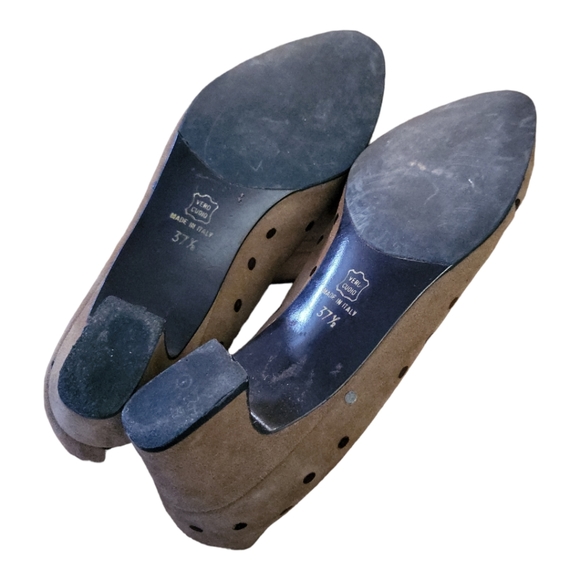 Vintage 80's Franco Visconti Vera Pelle Brown Suede Polka Dot Pumps Size 37 1/2 - Picture 3 of 10